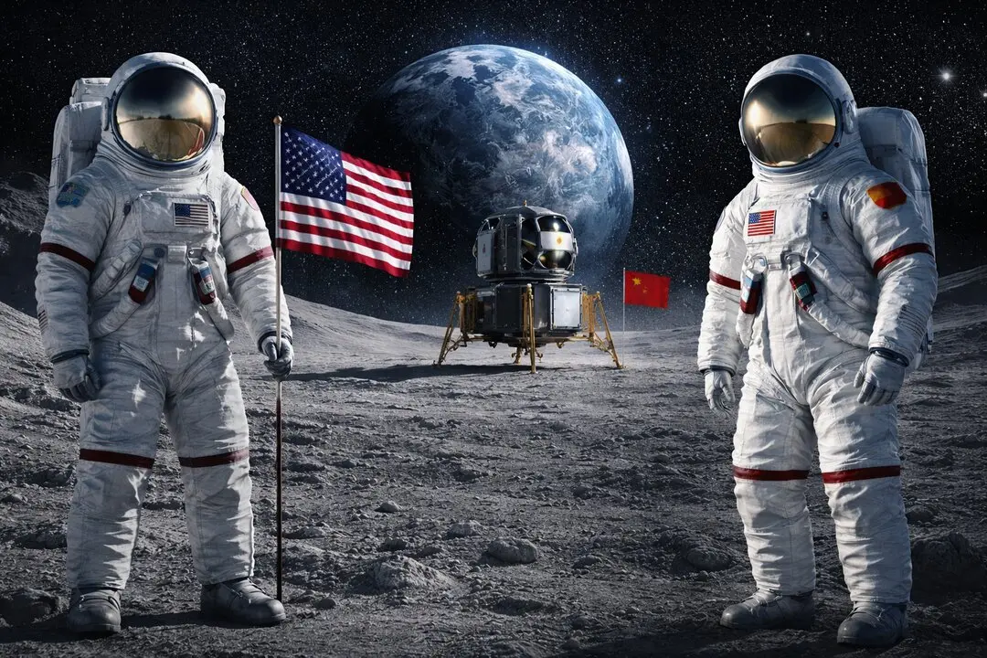 Unos astronautas en la Luna. Foto: IA.