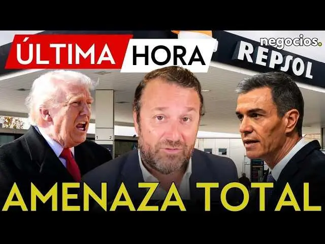 Thumbnail del v&iacute;deo de Negocios TV mostrando gr&aacute;ficos y titulares sobre sanciones energ&eacute;ticas y tensiones diplom&aacute;ticas entre EE.UU. y Espa&ntilde;a.<br>                        <br>                        <br>                        <br>                      