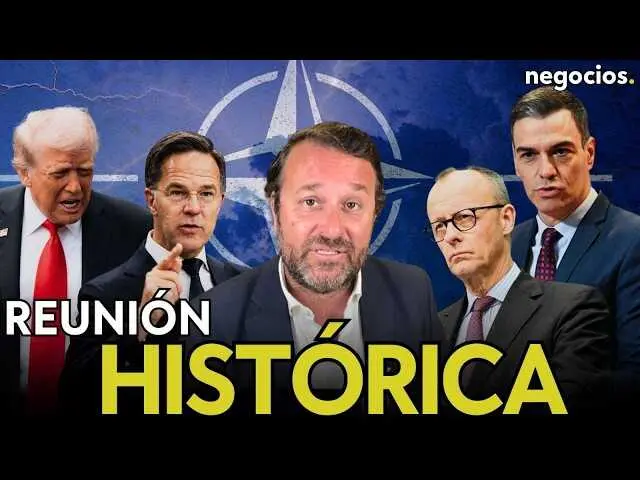 Thumbnail del v&iacute;deo de Negocios TV que muestra un montaje con el logo de la OTAN y mapas de Europa y Oriente Medio, ilustrando el contexto geopol&iacute;tico tratado.<br>                        <br>                        <br>                        <br>                      