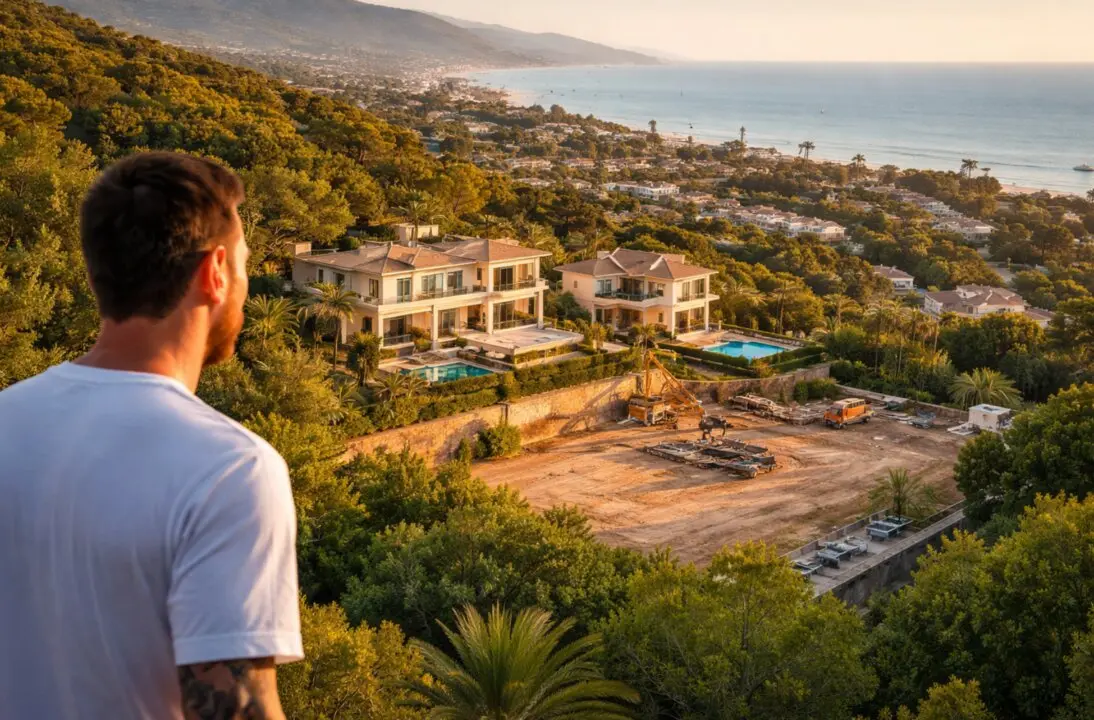 Messi y la parcela. Foto generada por IA.