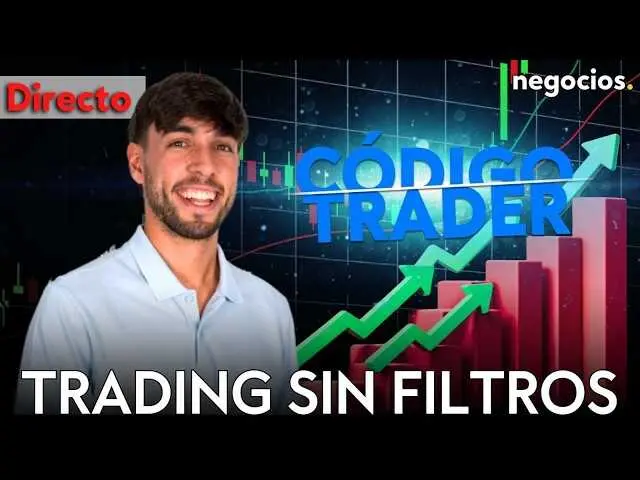 Captura de pantalla del programa C&oacute;digo Trader en Negocios TV mostrando gr&aacute;ficos de an&aacute;lisis t&eacute;cnico y a los presentadores en directo.<br>                        <br>                        <br>                        <br>                      