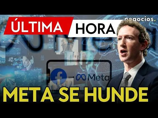 Pantallazo del v&iacute;deo de Negocios TV mostrando el logo de Meta y gr&aacute;ficos de bolsa en ca&iacute;da.<br>                        <br>                        <br>                        <br>                      
