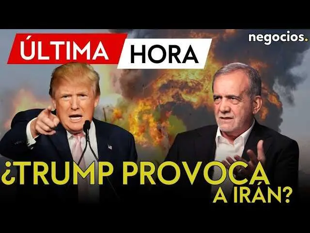 Imagen del presidente Donald Trump con fondo del mapa de Ir&aacute;n y s&iacute;mbolos de conflicto militar.<br>                        <br>                        <br>                        <br>                      