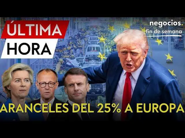 Captura de pantalla del v&iacute;deo de Negocios TV donde se informa sobre el aumento de aranceles de Trump a veh&iacute;culos europeos.<br>                        <br>                        <br>                        <br>                      