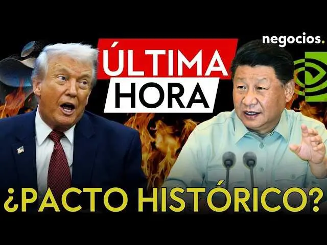 thumbnail del v&iacute;deo que muestra a Donald Trump y Xi Jinping en la cumbre, con logotipos de Nvidia, Apple y ExxonMobil<br>                        <br>                        <br>                        <br>                      