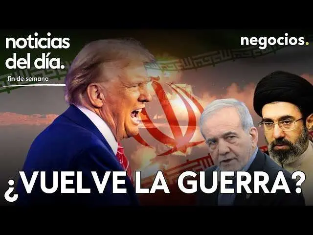 Imagen del video que muestra el logo de Negocios TV con un presidente estadounidense y s&iacute;mbolos de tensi&oacute;n en Oriente Medio, destacando el conflicto en la regi&oacute;n.<br>                        <br>                        <br>                        <br>                      