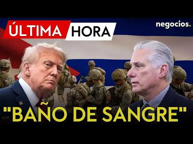 Miguel D&iacute;az-Canel ofreciendo un mensaje oficial con un fondo de la bandera cubana durante su advertencia sobre una posible intervenci&oacute;n militar estadounidense.<br>                        <br>                        <br>                        <br>                      