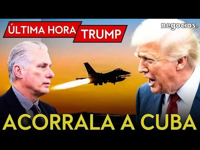 Captura del v&iacute;deo de Negocios TV que muestra a Donald Trump y Miguel D&iacute;az-Canel en contexto de las sanciones y conflictos recientes.<br>                        <br>                        <br>                        <br>                      