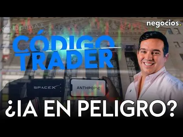 Pantallazo del v&iacute;deo de Negocios TV que analiza la situaci&oacute;n del mercado ante la concentraci&oacute;n de grandes empresas y riesgos en la IA.<br>                        <br>                        <br>                        <br>                      