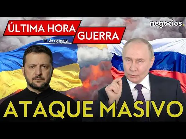 Imagen del ataque misil&iacute;stico sobre Kiev con fuego y humo visible en la ciudad bajo alerta m&aacute;xima.<br>                        <br>                        <br>                        <br>                      