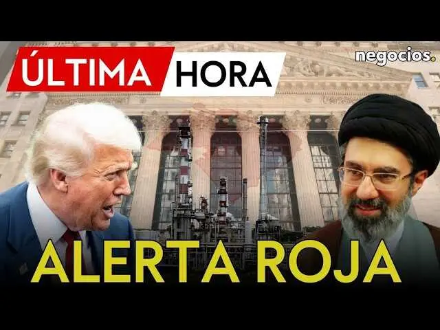 Captura del v&iacute;deo que muestra gr&aacute;ficos de Wall Street y mapas del estrecho de Ormuz con superposici&oacute;n de im&aacute;genes relacionadas con la tensi&oacute;n geopol&iacute;tica en Medio Oriente.<br>                        <br>                        <br>                        <br>                      