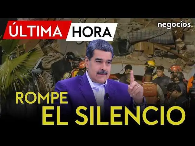 Nicol&aacute;s Maduro en una imagen de archivo, con un fondo que refleja la crisis venezolana tras el terremoto.<br>                        <br>                        <br>                        <br>                      