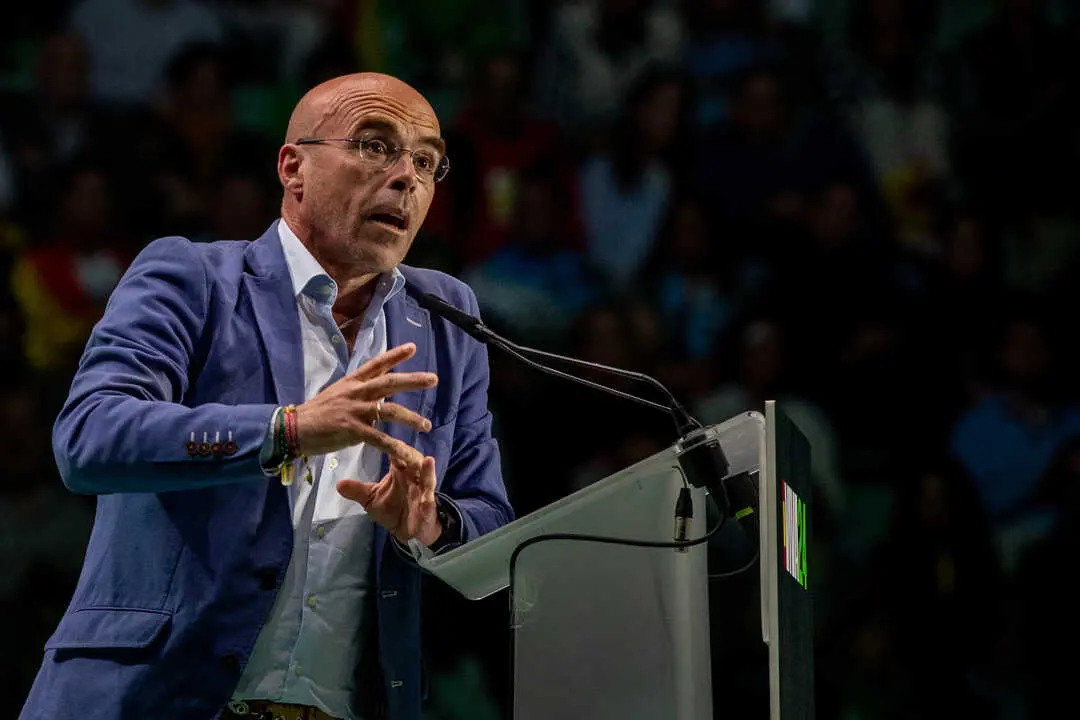 Jorge Buxad&eacute;, candidate for the European Parliament for Vox​ speaks during the Europa Viva 2024 event organized by the Spanish political party VOX at the Vistalegre palace in Madrid and in which various figures from the international far-right participated.