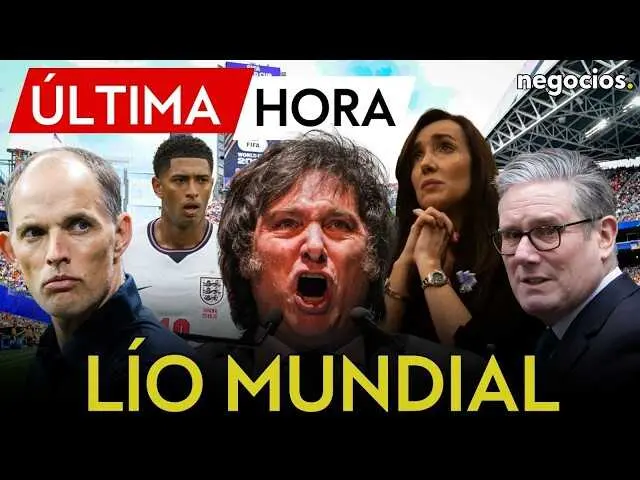 Victoria Villarruel, vicepresidenta de Argentina, durante un acto p&uacute;blico, con la imagen de fondo del Mundial 2026 y la bandera argentina.<br>                        <br>                        <br>                        <br>                      
