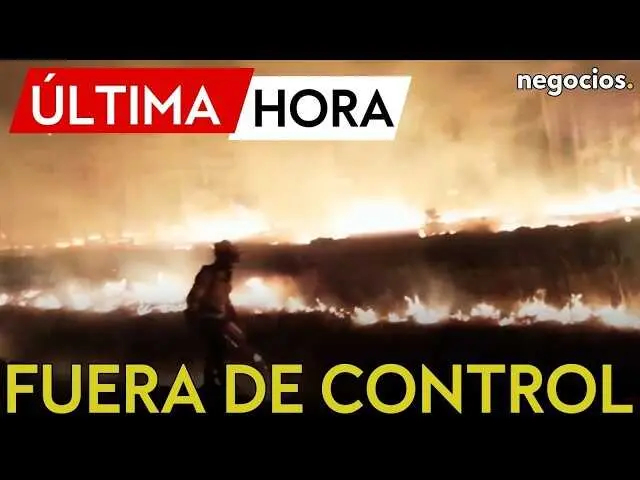 Imagen a&eacute;rea que muestra la humareda y extensi&oacute;n del incendio forestal en la Sierra Norte de Guadalajara.<br>                        <br>                        <br>                        <br>                      