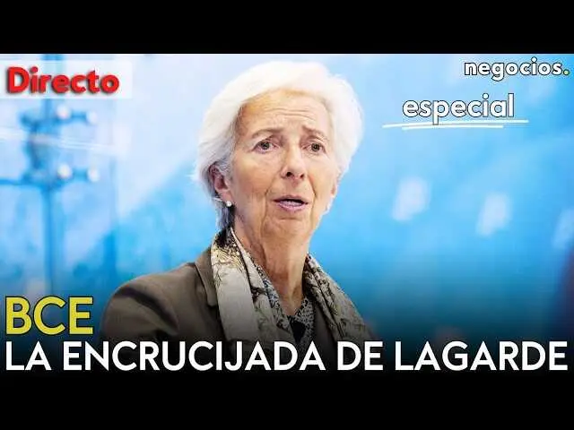 Christine Lagarde durante la rueda de prensa del Banco Central Europeo anunciando las decisiones de tipos de inter&eacute;s.<br>                        <br>                        <br>                        <br>                      