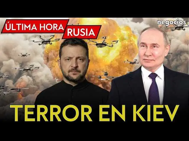 Imagen en alta definici&oacute;n del ataque a&eacute;reo registrado en Kiev y la respuesta defensiva ucraniana.<br>                        <br>                        <br>                        <br>                      