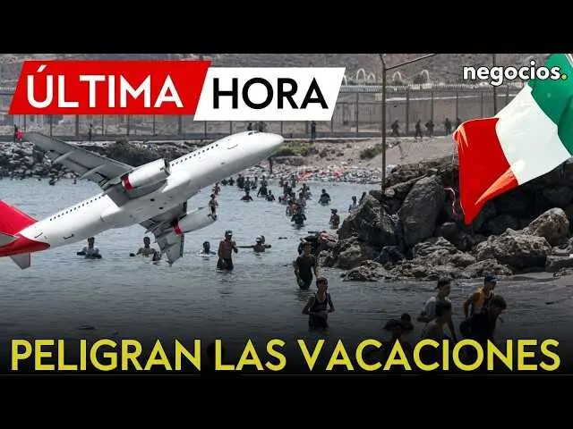 Vista panor&aacute;mica de frontera europea con controles y efectos visibles en el sector turismo, representada en tonos estivales con elementos de control migratorio.<br>                        <br>                        <br>                        <br>                      