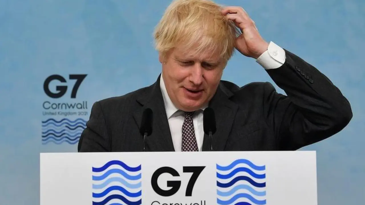 Britain's Prime Minister Boris Johnson speaks during a news conference at the end of the G7 summit in Carbis Bay, Cornwall, Britain, June 13, 2021. Ben Stansall/Pool via REUTERS