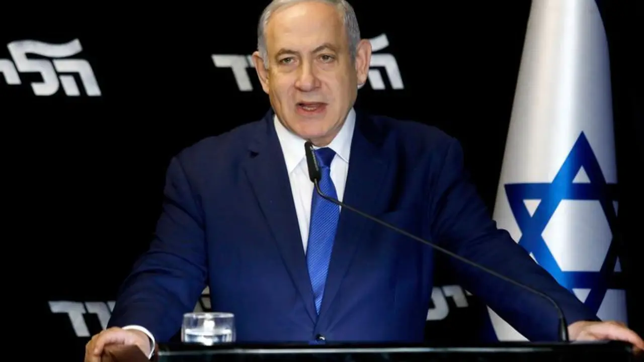 TEL AVIV, Dec. 27, 2019  Benjamin Netanyahu delivers a statement after winning a leadership primary at the Airport City near Tel Aviv, Israel, Dec. 27, 2019. The Israeli ruling party Likud announced on Friday that incumbent Prime Minister Benjamin Netanyahu won a landslide victory in the primary, ensuring his leadership of the right-wing party in the national elections in March..   The official results released by the Likud in the morning showed that Netanyahu won 72.5 percent of the party members' votes while his rival Gideon Saar gained 27.5 percent of the votes. (JINI via Xinhua),Image: 490018954, License: Rights-managed, Restrictions: , Model Release: no, Credit line: Shang Hao / Zuma Press / ContactoPhoto