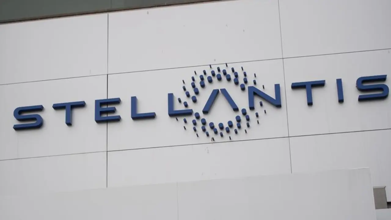 The logo of Stellantis during the presentation of the &#x201c;Mirafiori Automotive Park 2030&#x201d; project, the new plant for the production of innovative electrified transmissions for hybrid and PHEV vehicles of the Stellantis Group brands. in Turin, Italy - Wednesday, April 10, 2024 - Motors - ( Photo Alberto Gandolfo / LaPresse,Image: 863829187, License: Rights-managed, Restrictions: * Bulgaria, Croatia, Czech Republic, France, Hungary, Italy, Romania, Slovak Republic, Serbia and Slovenia Rights Out *, Model Release: no, Credit line: Alberto Gandolfo / Zuma Press / ContactoPhoto