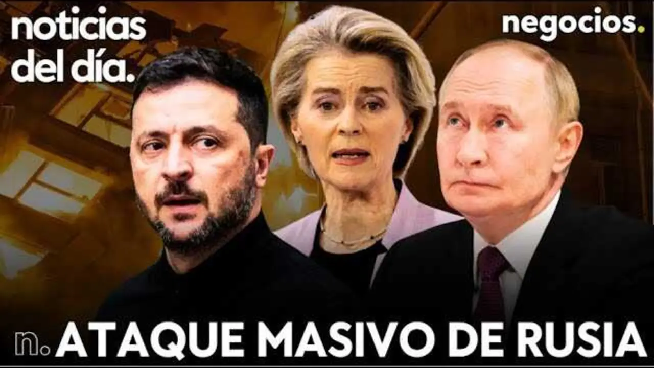 Captura del vídeo principal donde se reflejan titulares sobre Rusia, Trump y la situación en Europa, con imágenes de misiles y líderes políticos en un escenario global de alta tensión.<br>                        <br>                        <br>                        <br>                      