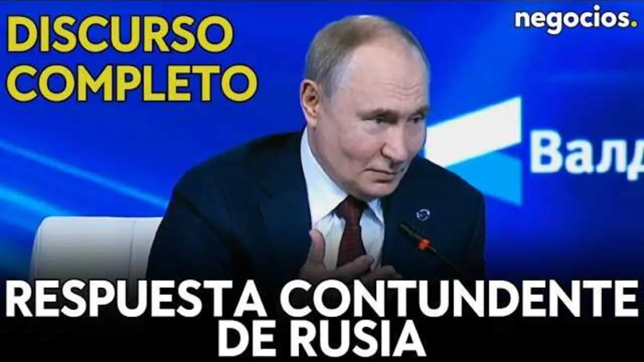 Vladimir Putin en el XXII Foro Internacional de Discusiones Valdái, durante su discurso en Sochi, con fondo neutro y rostro serio, enfatizando sus advertencias y postura frente a la escalada militar.<br>                        <br>                        <br>                        <br>                      