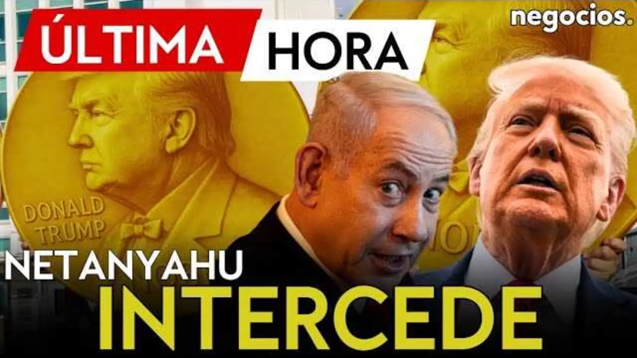 Benjamin Netanyahu durante una conferencia de prensa anunciando la solicitud para el Premio Nobel de la Paz para Donald Trump.<br>                        <br>                        <br>                        <br>                      