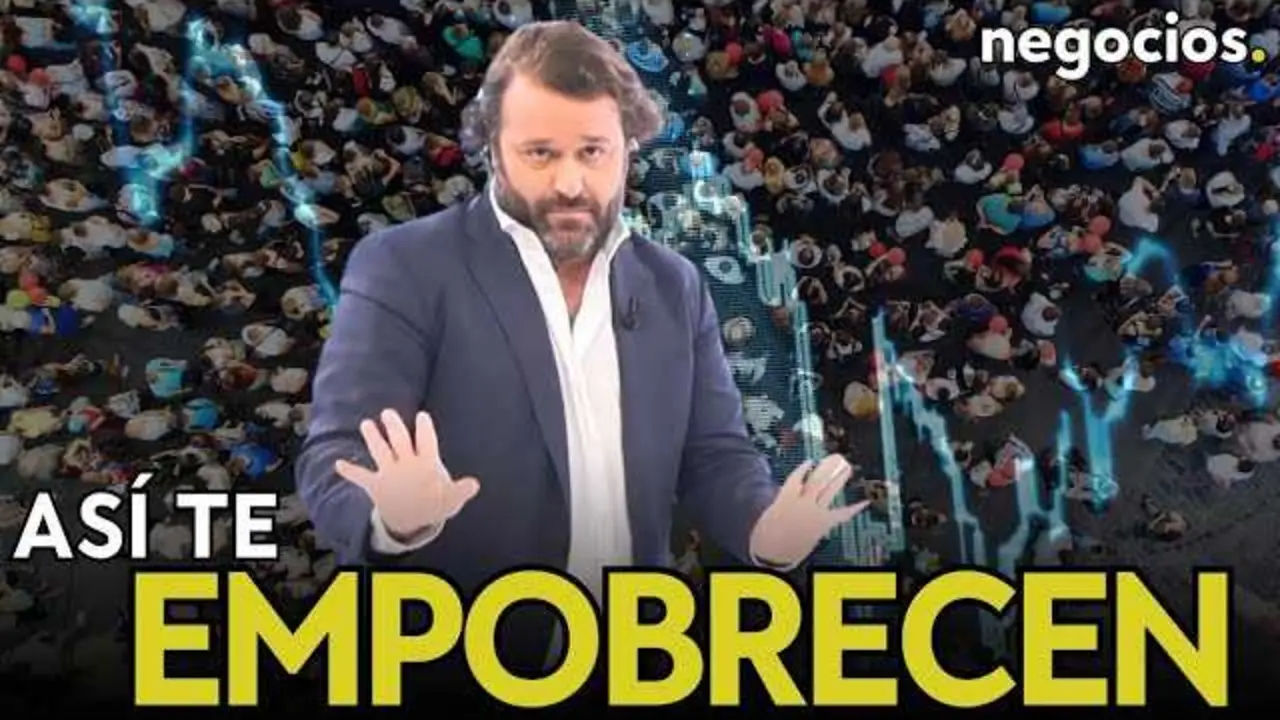 Gráfico que ilustra el aumento de deuda de los hogares estadounidenses junto a iconografía de crisis financiera y el símbolo del dólar.<br>                        <br>                        <br>                        <br>                      