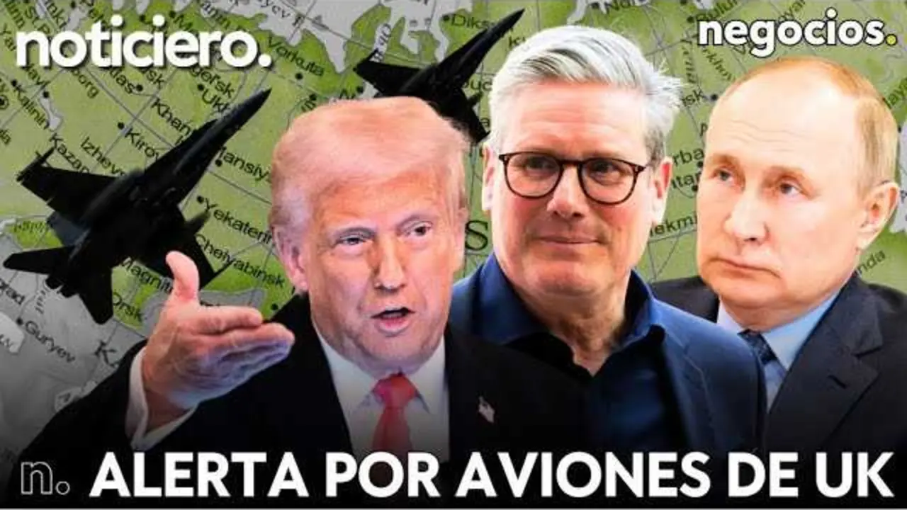 Imagen ilustrativa de aviones militares sobre un paisaje urbano, representando la tensión aérea entre Rusia y Reino Unido.<br>                        <br>                        <br>                        <br>                      