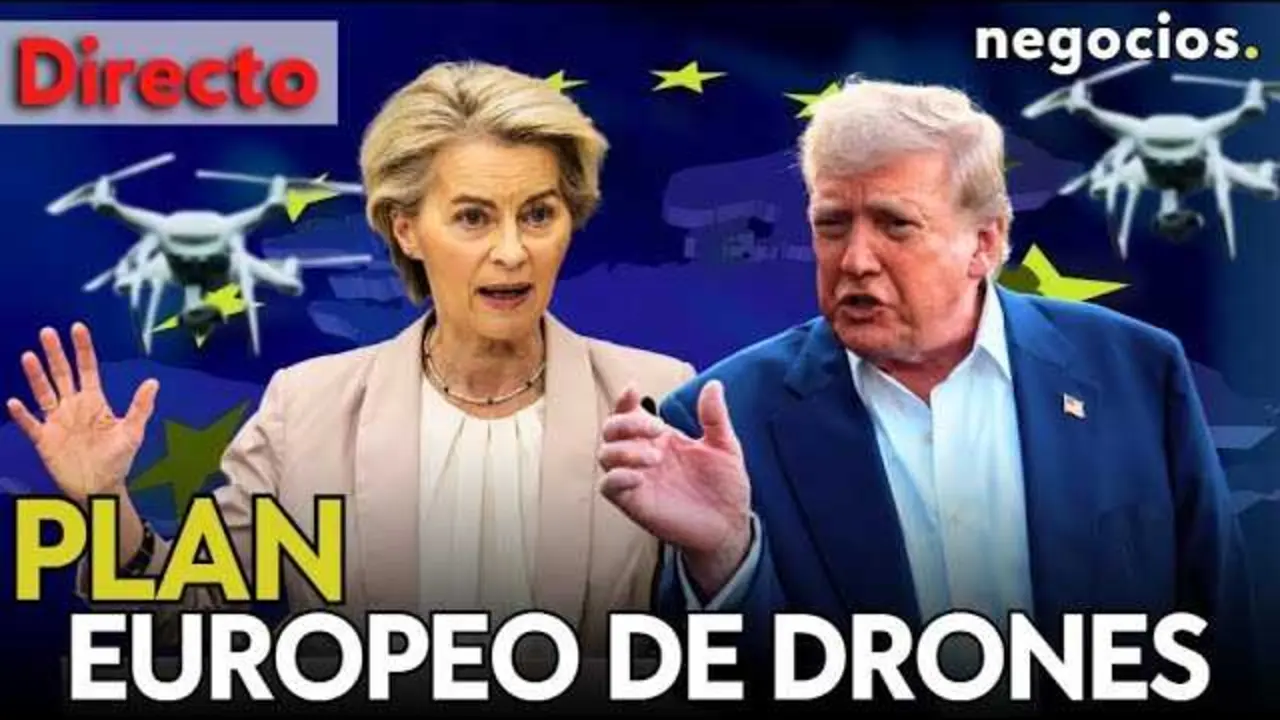 Imagen que muestra un drone en vuelo sobre un área fronteriza europea, simbolizando la nueva estrategia tecnológica de seguridad de la UE.<br>                        <br>                        <br>                        <br>                      