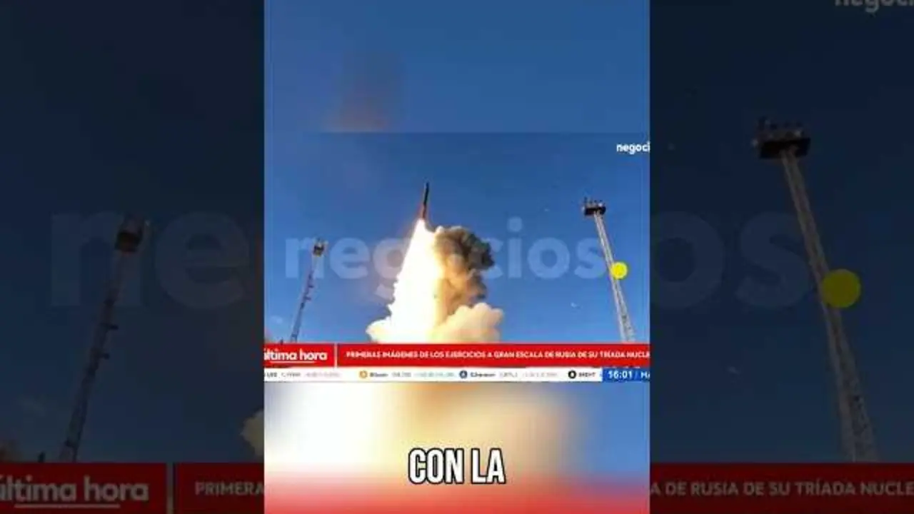 Imagen que muestra la miniatura del vídeo donde se anuncia el ejercicio nuclear a gran escala liderado por Putin en Rusia.<br>                        <br>                        <br>                        <br>                      