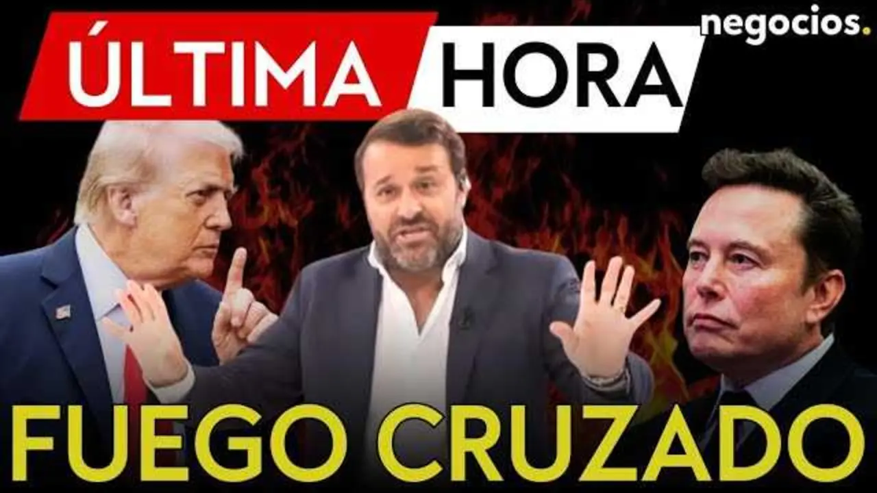 El presidente Donald Trump durante una rueda de prensa, con imagen en miniatura de Elon Musk en un vídeo de Negocios TV.<br>                        <br>                        <br>                        <br>                      