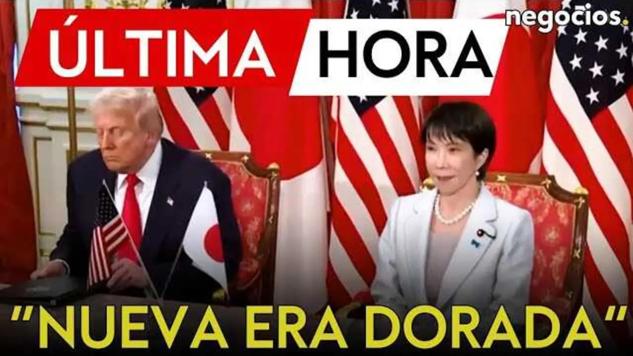 Donald Trump y Sanae Takaichi oficializando la alianza bilateral en Tokio, con un fondo que simboliza la cooperación tecnológica y el acceso a minerales estratégicos.<br>                        <br>                        <br>                        <br>                      