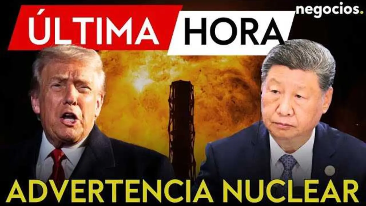 Captura del vídeo donde se explica la advertencia nuclear de China hacia Estados Unidos, con el logo de Negocios TV y fondo de la ciudad de Pekín.<br>                        <br>                        <br>                        <br>                      