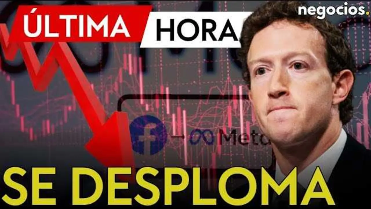 Captura de pantalla del vídeo de Negocios TV mostrando el desplome de Meta en Wall Street.<br>                        <br>                        <br>                        <br>                      