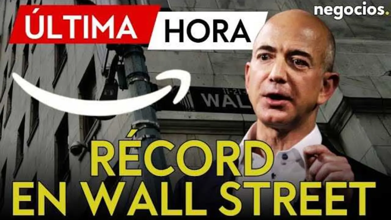 Pantallazo del vídeo de Negocios TV donde se anuncian los resultados financieros récord de Amazon en 2025 impulsados por la inteligencia artificial.<br>                        <br>                        <br>                        <br>                      