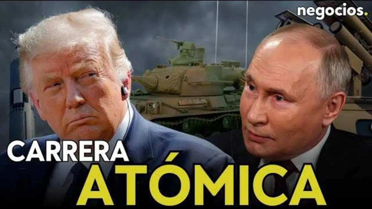 Imagen del vídeo '¿Quién tiene más armas nucleares hoy?' con Rusia y Estados Unidos representados en mapas estratégicos y símbolos atómicos.<br>                        <br>                        <br>                        <br>                      