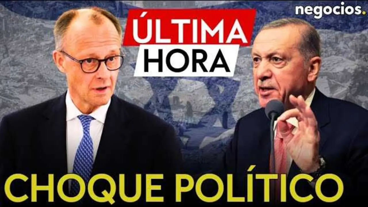 Captura del vídeo de Negocios TV con imágenes de Friedrich Merz y Recep Tayyip Erdogan durante su encuentro diplomático.<br>                        <br>                        <br>                        <br>                      