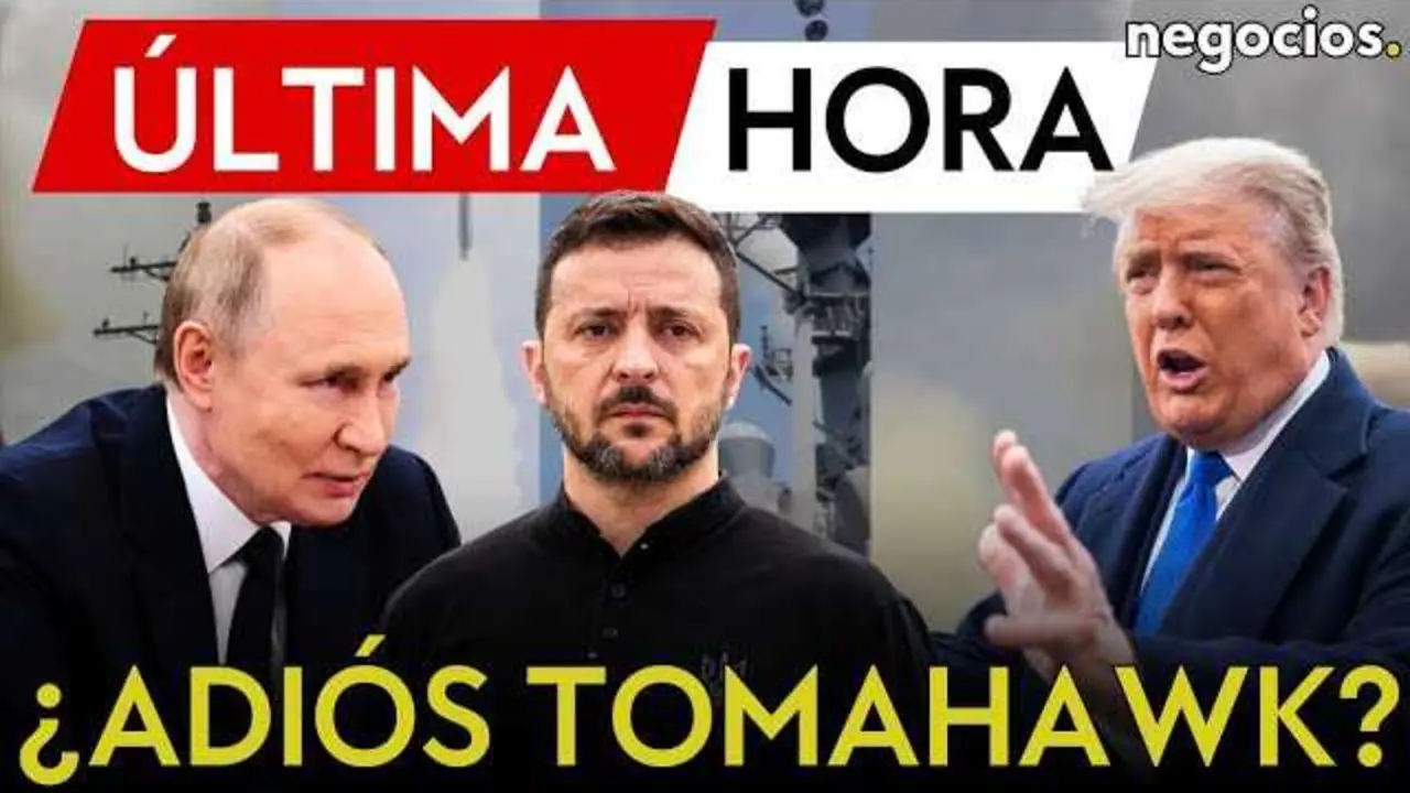 Captura del vídeo de Negocios TV que muestra el titular sobre la decisión de Trump sobre el envío de misiles Tomahawk a Ucrania.<br>                        <br>                        <br>                        <br>                      