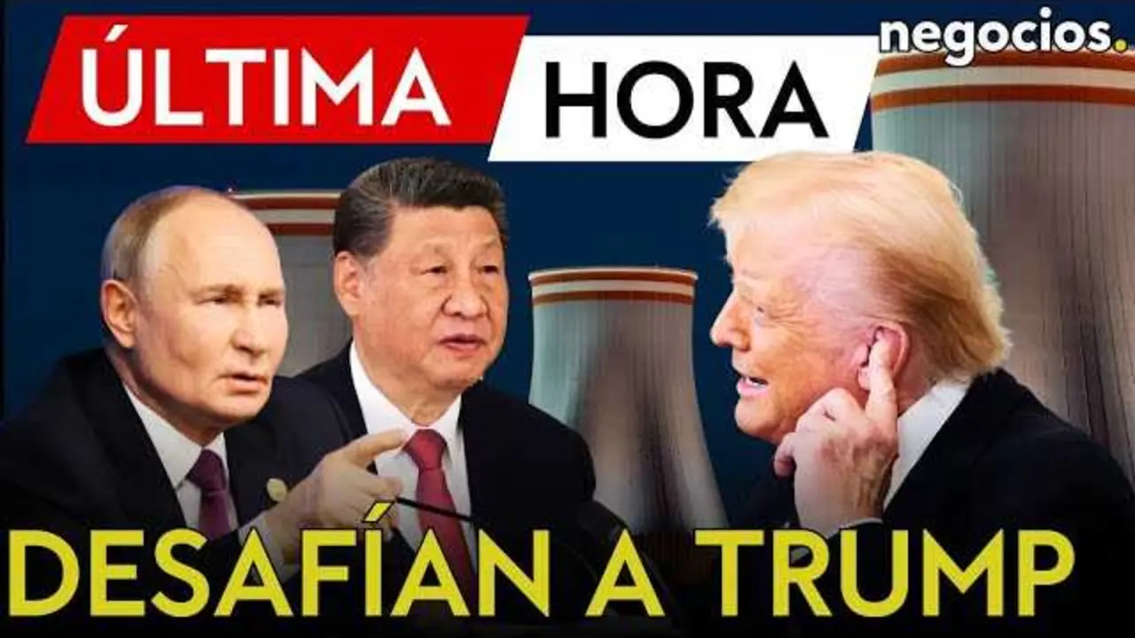 Imagen representativa de cooperación nuclear entre Rusia y China con la silueta de una central nuclear al atardecer.<br>                        <br>                        <br>                        <br>                      