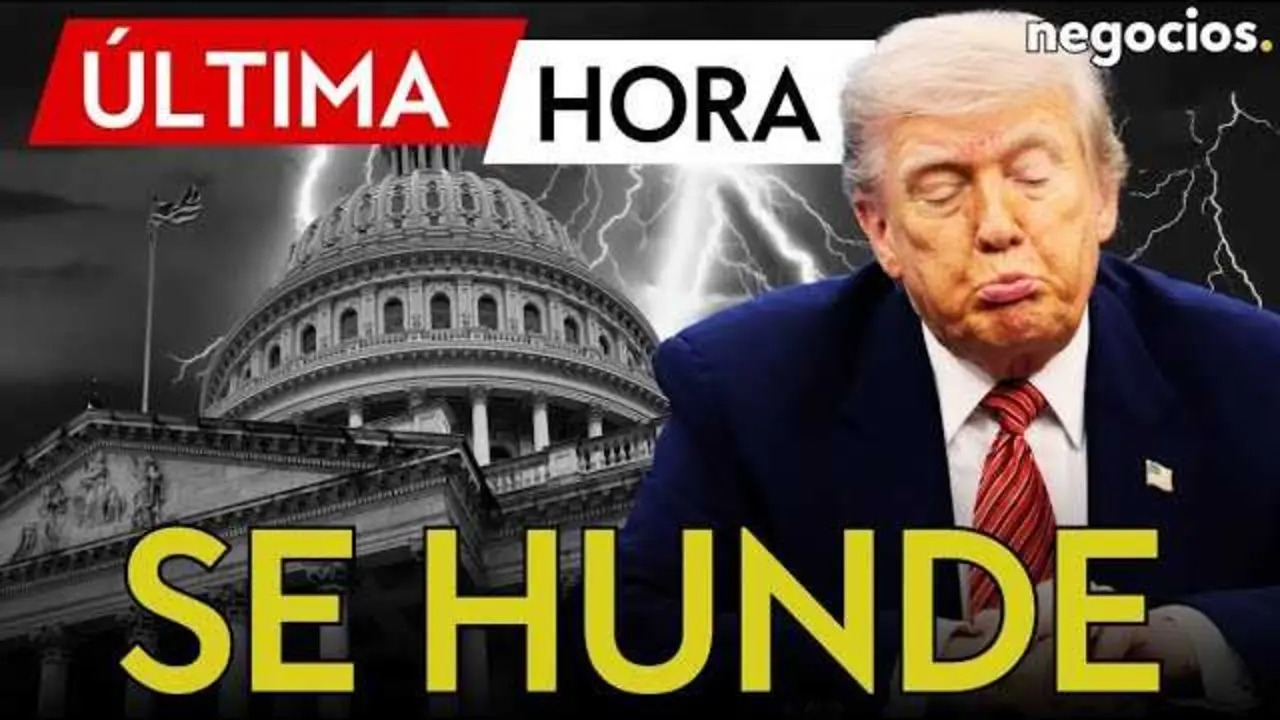 Retrato de Donald Trump con gesto serio, acompañado por gráficos que indican porcentaje de desaprobación en Estados Unidos.<br>                        <br>                        <br>                        <br>                      