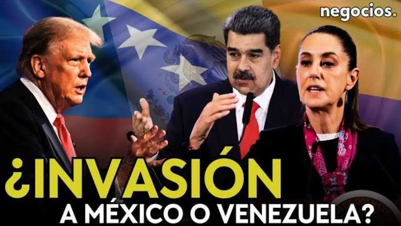 Captura de pantalla del vídeo en Negocios TV que analiza las declaraciones de Donald Trump sobre México y Venezuela.<br>                        <br>                        <br>                        <br>                      
