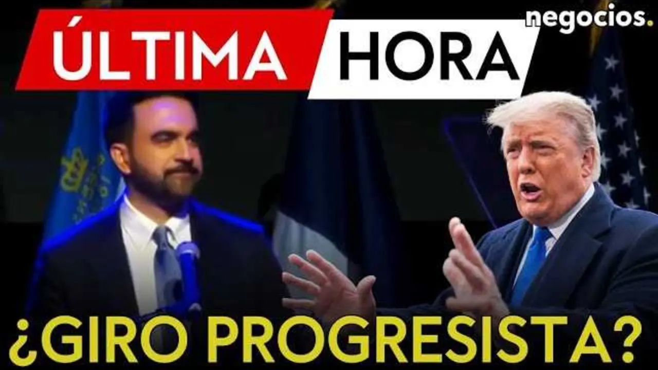 Zohran Mamdani celebrando victorioso tras ganar las elecciones a la alcaldía de Nueva York, con fondo de la ciudad y celebración popular.<br>                        <br>                        <br>                        <br>                      