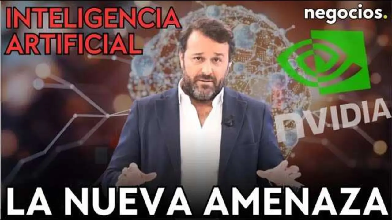 Imagen: Captura del vídeo donde se aborda la amenaza de los hackers a la inteligencia artificial y el panorama económico ligado a Nvidia.<br>                        <br>                        <br>                        <br>                      