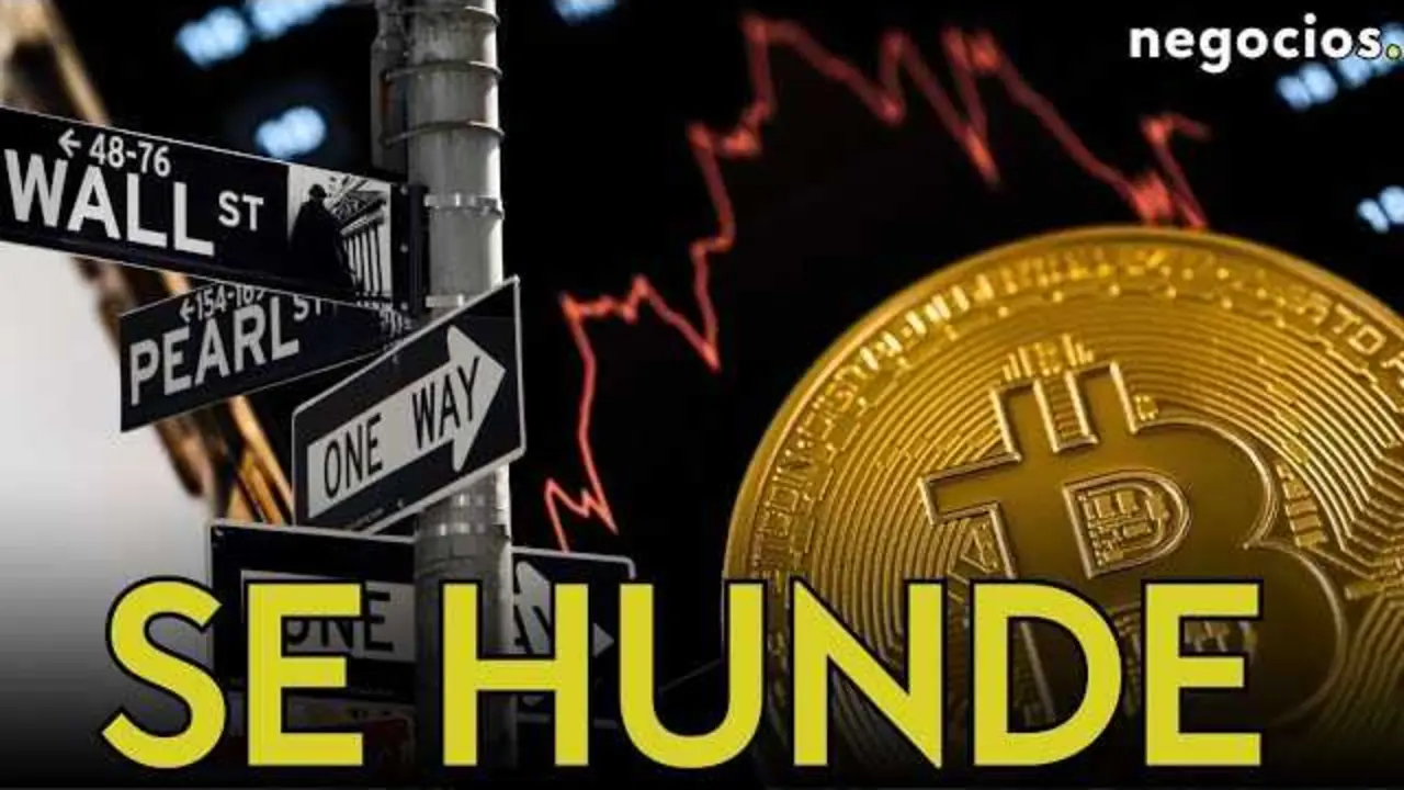 Gráfico representativo de la caída abrupta del valor de Bitcoin junto a elementos visuales que aluden a la Fed, ballenas financieras y tecnologías de inteligencia artificial.<br>                        <br>                        <br>                        <br>                      