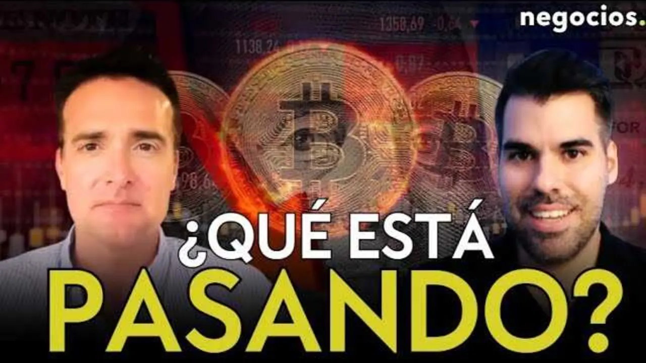 Gráfico con barras rojas y verdes reflejando la volatilidad reciente de Bitcoin, acompañado del logo de Negocios TV<br>                        <br>                        <br>                        <br>                      