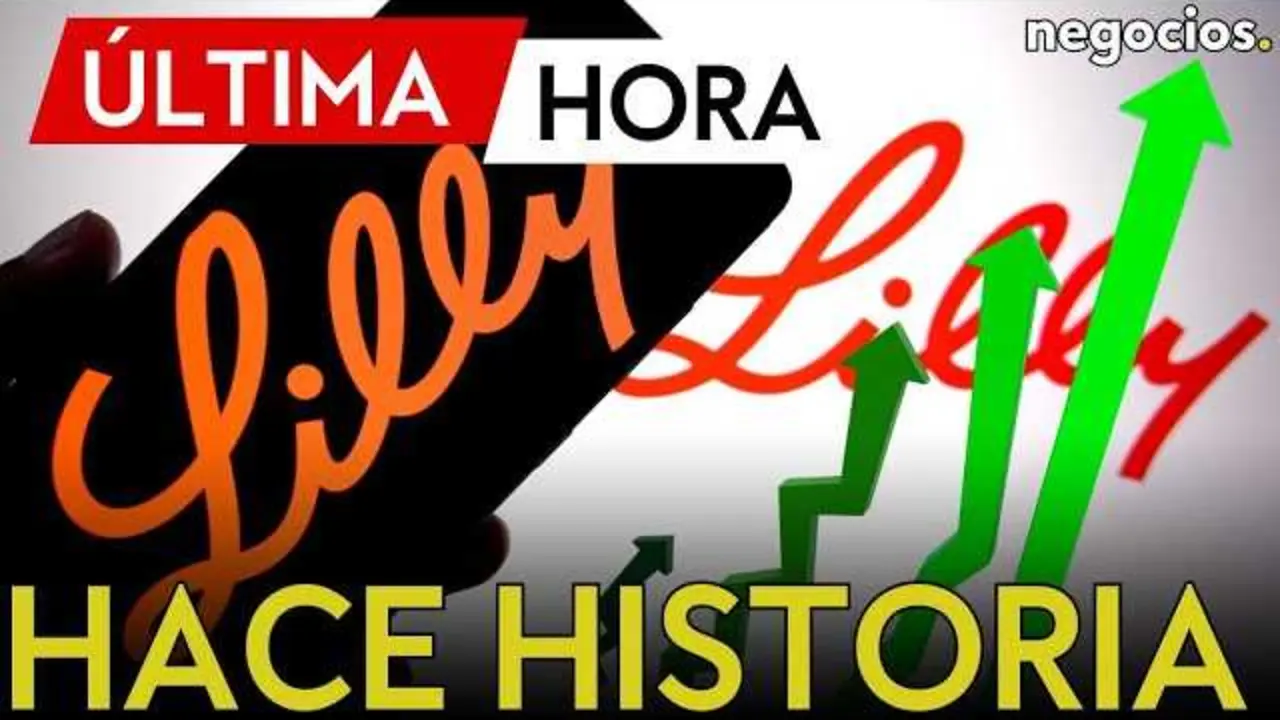 Gráfica del desempeño bursátil de Eli Lilly junto a una imagen de sus medicamentos para diabetes y obesidad<br>                        <br>                        <br>                        <br>                      