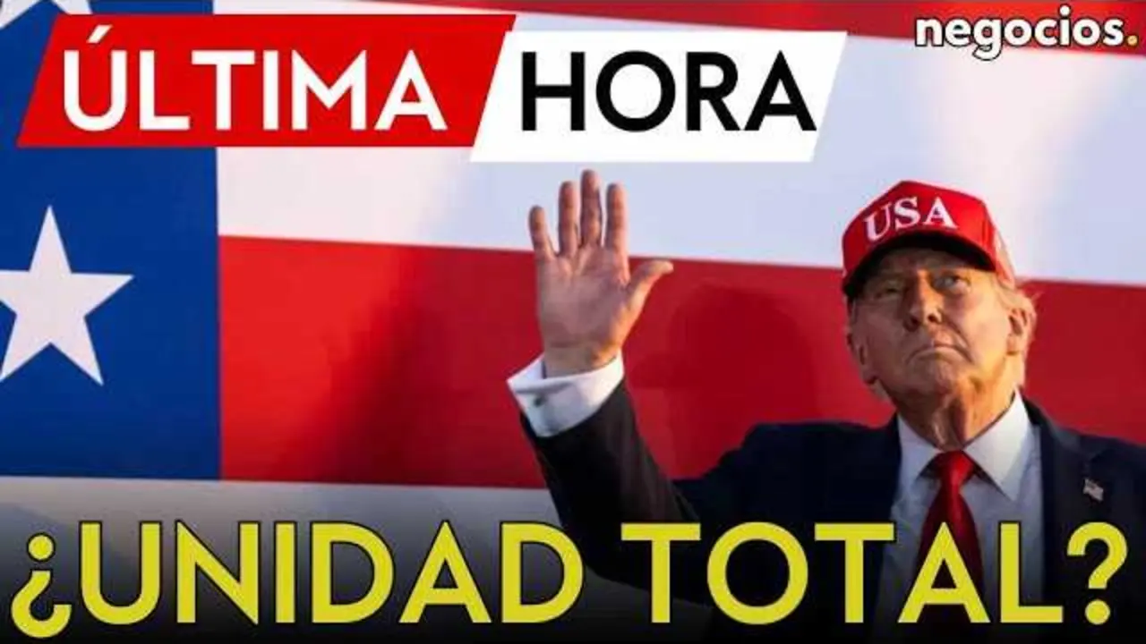 Fotografía de Donald Trump durante un discurso, con el logo de Negocios TV visible en portada del vídeo.<br>                        <br>                        <br>                        <br>                      