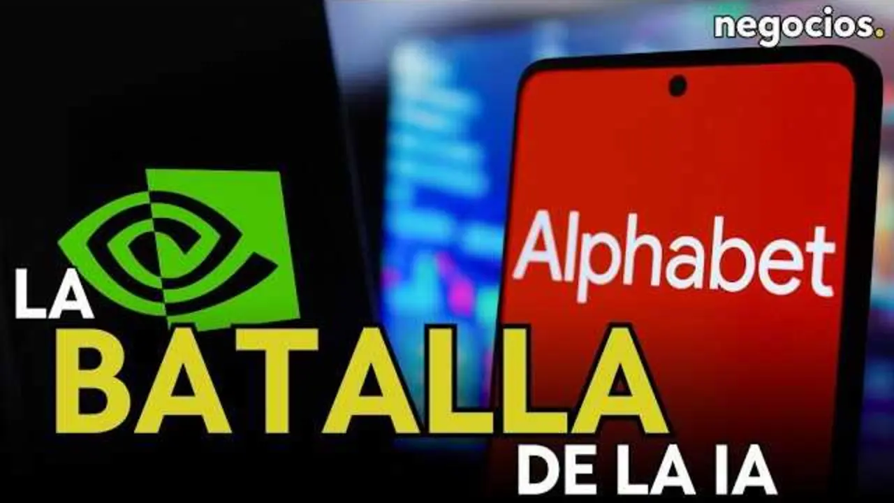 Gráfica comparativa de la valoración bursátil de Alphabet y Nvidia, destacando la aceleración de Alphabet en el sector de chips de inteligencia artificial.<br>                        <br>                        <br>                        <br>                      